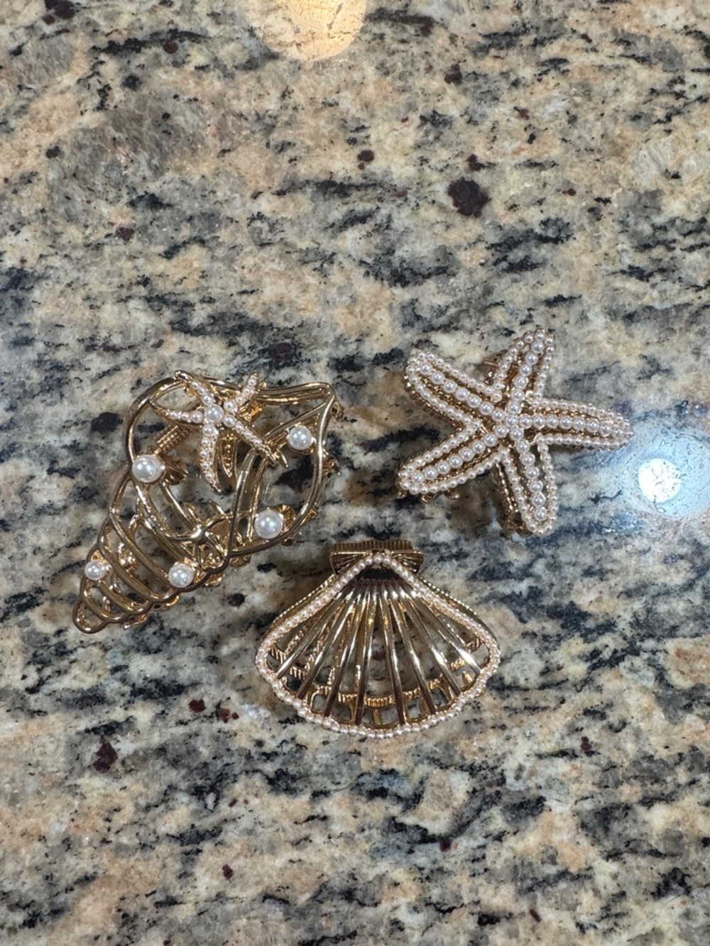 Gold Pearl Seashell & Starfish Hair Clips - Women Accessories